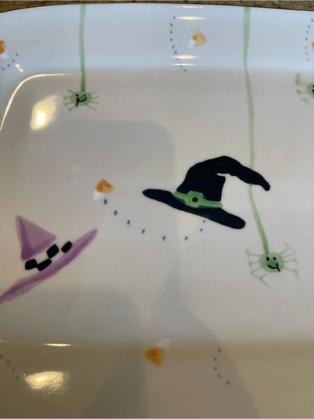 Crate & Barrel Hartstone Pottery Halloween Platter Whimsical Witch Hats Spiders